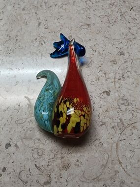 Eyecatching Fifth Avenue Glass Decorative Rooster - Red, Blue & Yellow